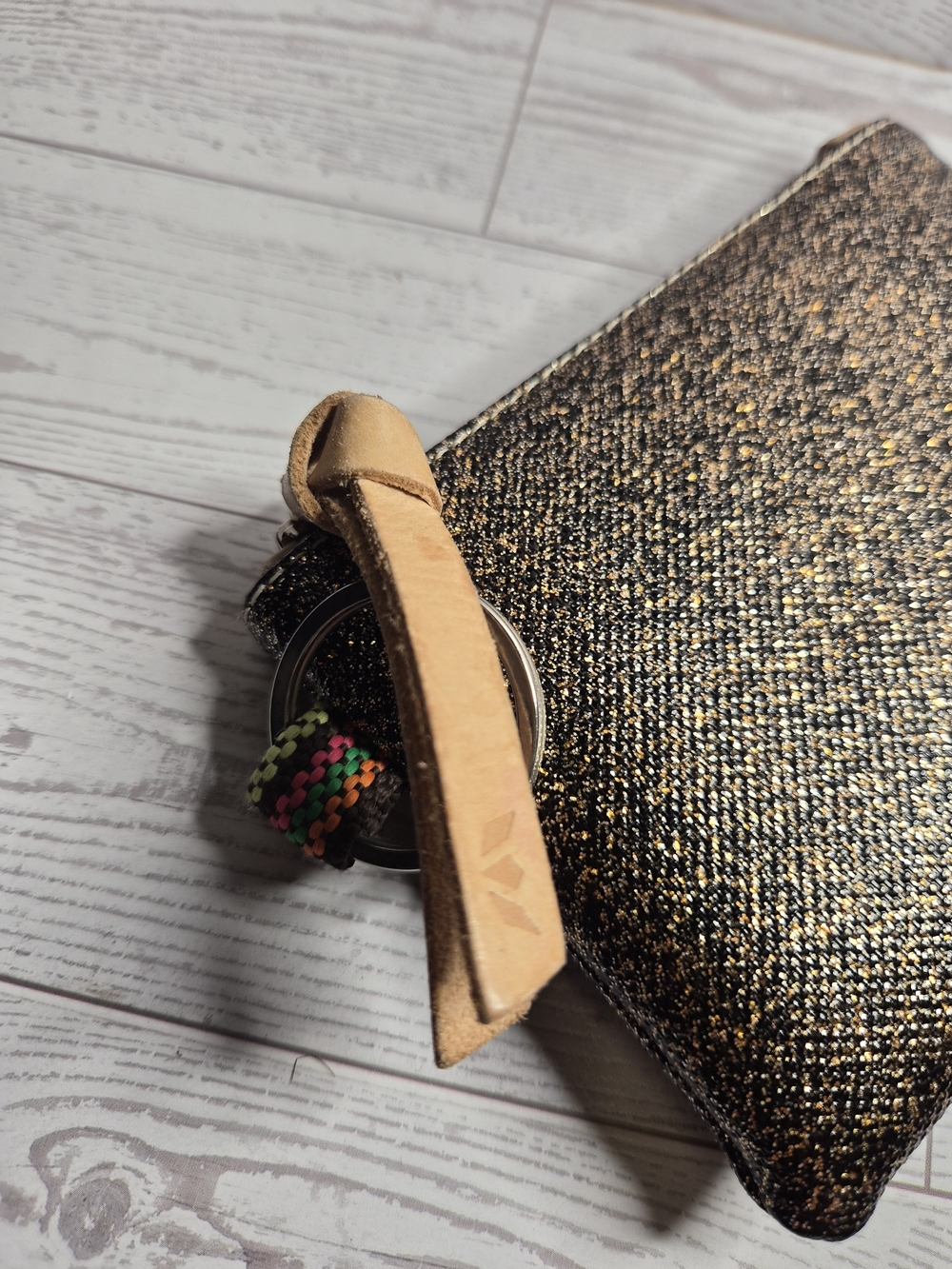 Consuela Gold Glitter Cosmetic Wristlet with Tan Trim - Picture 3 of 8